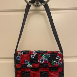 Beaded Floral Women's Bag - Red and Black